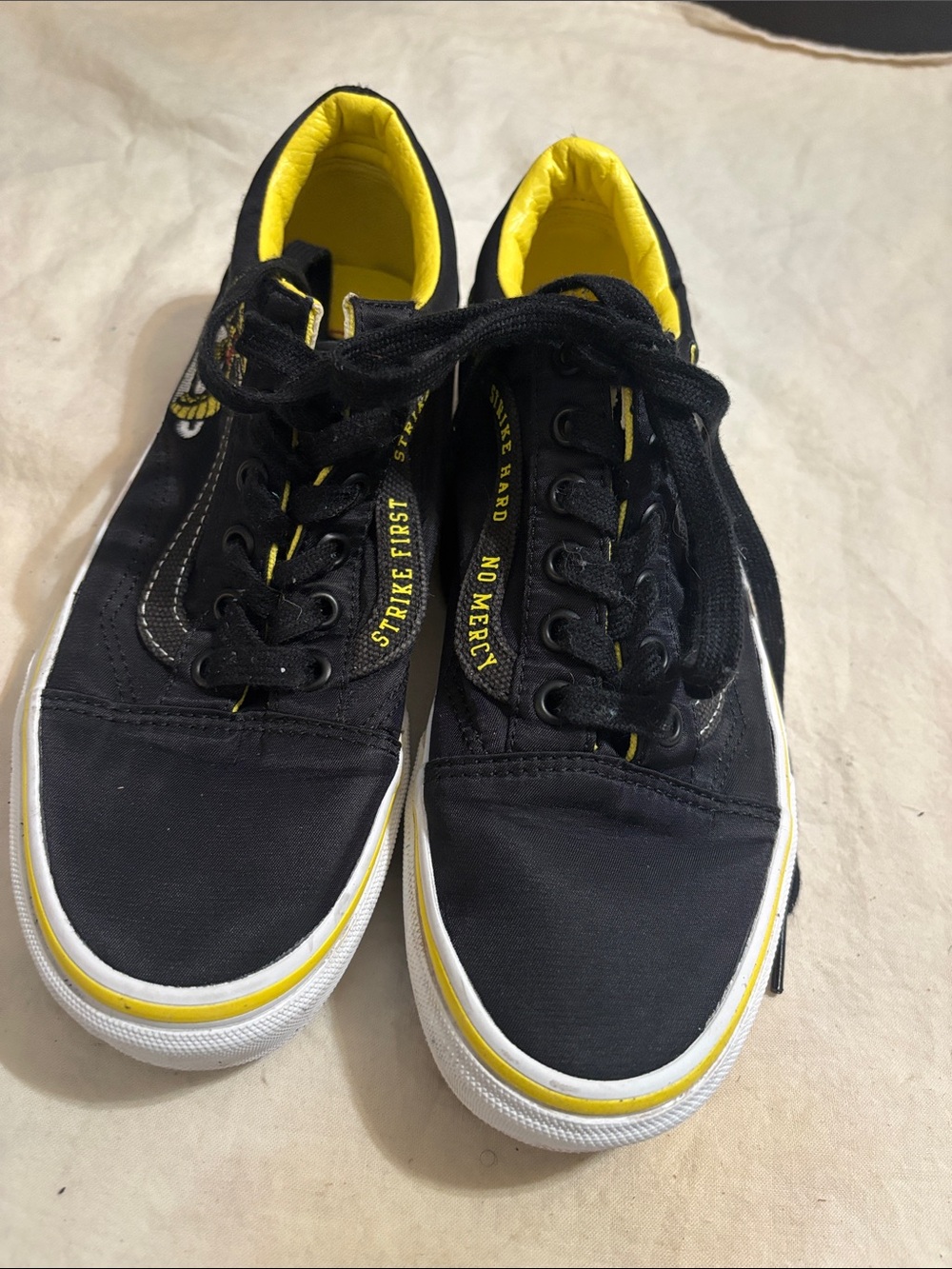 Vans Black Canvas Low-Top Sneakers with Yellow Lining